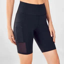 Solid Women Black Compression Shorts-image-1
