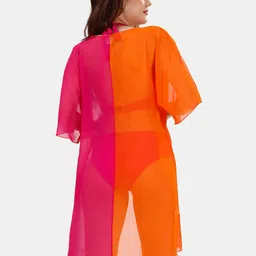 Soie Colourblocked Front Open Kaftan Shrug Cover up image 4