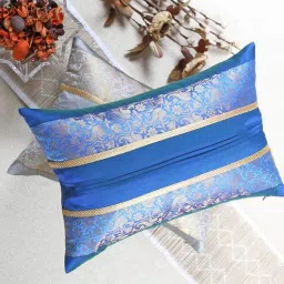 Blue Brocade Textured 12 x 18 Inches Cushion Cover By (Set Of 2) By ANS-picture-37