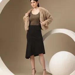 Women Solid A-line Black Skirt-image-3