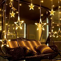 SPARK WORLD Yellow Star Shape LED Curtain Fairy String Lights image 2