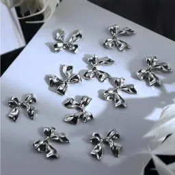 3D Bowknot Silver Nail Charms - 10 Pcs-image-99