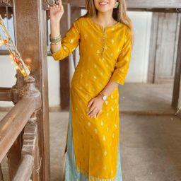 Women Ethnic Dress Yellow, Light Green Maxi/Full Length Dress-image-19