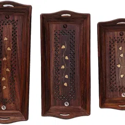 Wooden Coffee Tray Set of 3, Handcarved Coffee, Tea and Snacks Serving Trays Tray-image-136