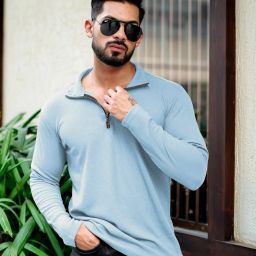 Men Solid Polo Neck Polycotton Light Blue T-Shirt-image-93