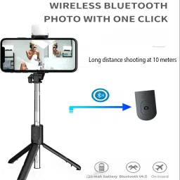 Wrapadore R1S Mini LED Fill Light Tripod Selfie Extendable Bluetooth Selfie Stick Tripod with Detachable Wireless Remote Monopod, Tripod, Tripod Bracket, Tripod Bracket image 2