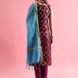 PPTOSS Geometric Woven Design Regular Kurta with Trousers & Chanderi Dupatta image 5