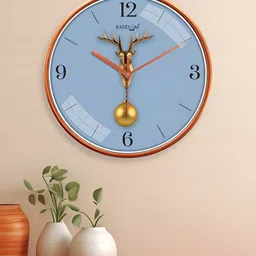 RANDOM Brown & Blue Printed Contemporary Round Wall Clock image 5