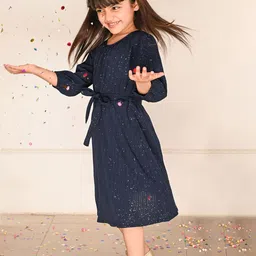 LilPicks Girls Self Design Tie-Up A-Line Midi Dress-picture-16