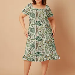 Zink Curve Ethnic Motifs Print A-Line Midi Plus Size Dress image 5