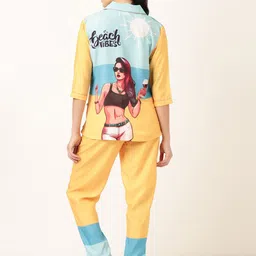 Bannos Swagger Yellow & Blue Graphic Printed Shirt With Pyjama-image-77