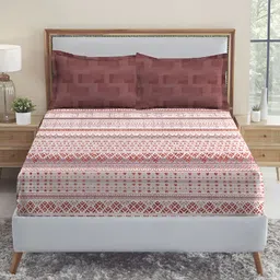 MYTRIDENT White & Maroon Geometric 210 TC Cotton King Bedsheet with 2 Pillow Covers-picture-44