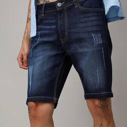 Campus Sutra Men Washed Mid-Rise Regular Fit Denim Shorts-picture-50