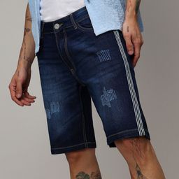Campus Sutra Blue Men Washed Denim Shorts-image-124