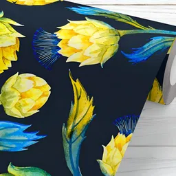 ArtzFolio Navy Blue & Yellow Floral Printed Peel & Stick Wall Decal-image-24