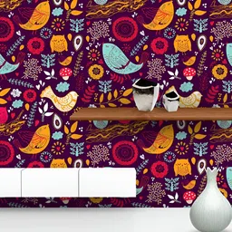 ArtzFolio Purple & Yellow Birds  Printed Peel & Stick Wall Decal-29