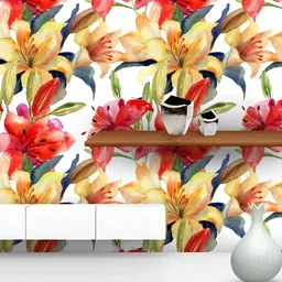 ArtzFolio White & Red Floral Printed Self Adhesive Water Resistant Wallpaper-image-97