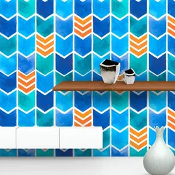 ArtzFolio Blue & Orange Geometric Printed Self Adhesive Wallpaper-image-30