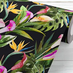 ArtzFolio Black & Green Floral Printed Self Adhesive Water Resistant Wallpaper-image-87