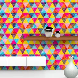 ArtzFolio Yellow & Pink Geometric Printed Self Adhesive Water Resistant Wallpaper-7