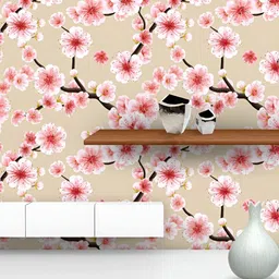 ArtzFolio Beige & Red Floral Printed Self-Adhesive Water-Resistant Wallpaper Sticker-25