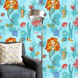ArtzFolio Blue & Coral-Pink Mermaid-Printed Self-Adhesive Peel & Stick Laminated Wallpaper-image-44