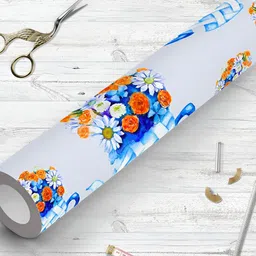 ArtzFolio Grey & Blue Floral Printed Self Adhesive Wallpaper-47