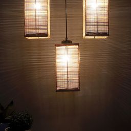 Devansh Beige & Black Textured Bamboo Square Hanging lamp image 3