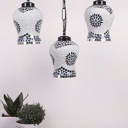 Devansh White & Blue Textured Cluster Mosaic Hanging Lamp image 5