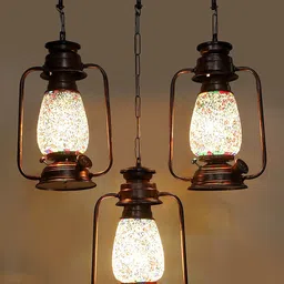 Devansh White & Red Cluster Mosaic Design Lantern Ceiling Lamp image 5