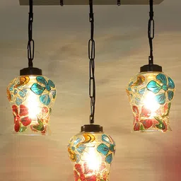 Devansh Transparent & Red Printed Cluster Mosaic Glass Hanging Lamp image 5