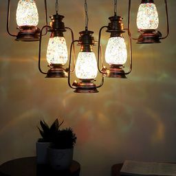 Devansh White & Red Antique Cluster Lantern Ceiling Lamp image 4