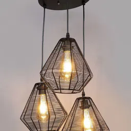 MFD HOME FURNISHING Black & Beige Textured Ceiling Lamp With 3 Shade Light image 2