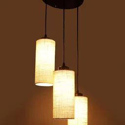 Devansh White Set Of 3 Cotton Cylindrical Cluster Hanging Lamp image 3