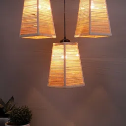 Devansh Beige & Black Textured Pyramid Bamboo Hanging lamp image 2