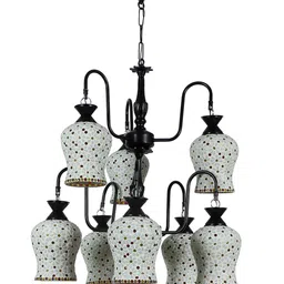 MFD HOME FURNISHING Black & White Textured Ceiling Lamp With 8 Shade Light image 5