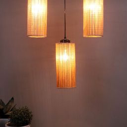 Devansh Beige & Black Textured Round Bamboo Ceiling Lamp image 4