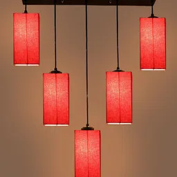 Devansh Red Square Quintuple Hanging Lamp image 4