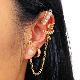Yellow Chimes Mesmerizing Vintage Gold Plated Beaded & Studded Stunning Ear Rings-image-25