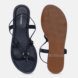 Vishudh Navy Blue Embellished Open Toe Flats With Backstrap image 5