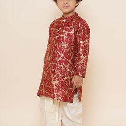 Sethukrishna Boys Mandarin Collar Abstract Printed Kurta with Dhoti Pants image 2