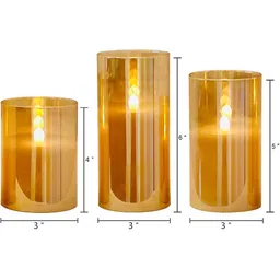 XERGY Set of 3 Gold Glass Battery Operated Flameless Candles With 10-Key Remote and Timer image 5
