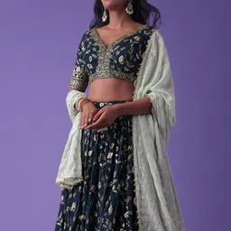 FABPIXEL Embellished Sequinned Semi-Stitched Lehenga & Unstitched Blouse With Dupatta image 4