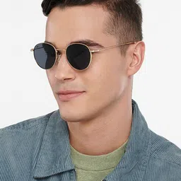 Vincent Chase Unisex Grey Lens & Gold-Toned Round Sunglasses with Polarised and UV Protected Lens image 2
