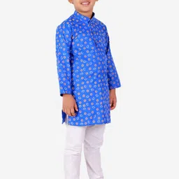 Pro-Ethic STYLE DEVELOPER Boys Blue & White Printed Regular Kurta with Pyjamas image 4