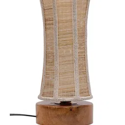Devansh Beige Self Design Traditional Column Table Lamp with Shade image 3