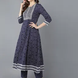 KALINI Bandhani Printed Thread Work Anarkali Kurta With Trousers & Dupatta image 2