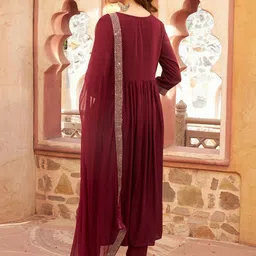 Meeranshi Ethnic Motifs Yoke Designed Sequined Kurta with Trousers & Dupatta image 4