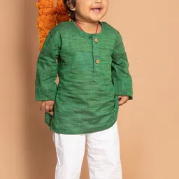 VASTRAMAY Boys Green Pure Cotton Kurta with Trousers-57