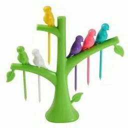 Birds Fork Tree shape (6 Pieces Bird Fork With Tree) Disposable Plastic Baby Fork, Fruit Fork, Salad Fork-23
